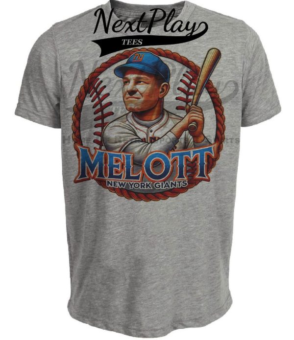 New York Giants Mel Ott Exclusive Retro Baseball Artwork Heather Gray Sublimated T-Shirt