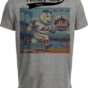 New York Mets Exclusive Mr. Met Running Retro Baseball Artwork Heather Gray Sublimated T-Shirt