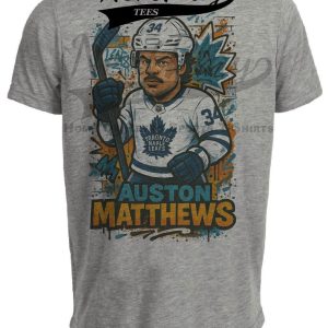 Toronto Maple Leafs Auston Matthews Exclusive Caricature Hockey Artwork Heather Gray Sublimated T-Shirt