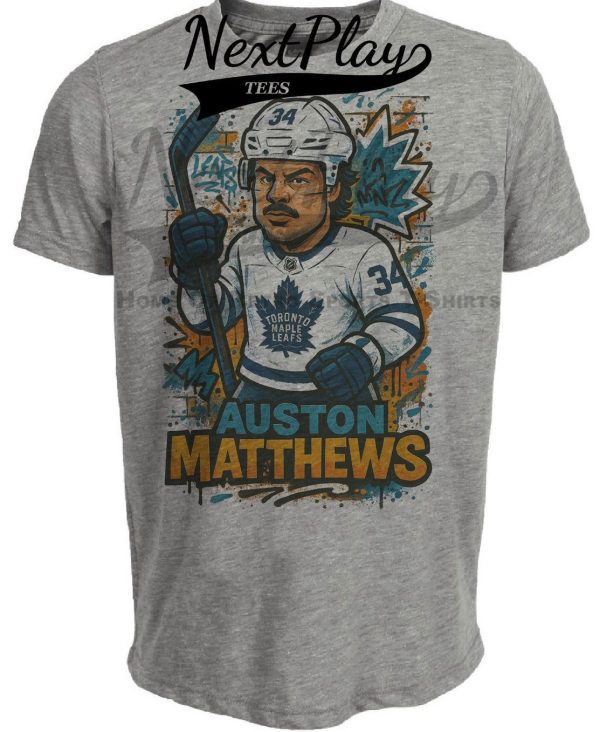 Toronto Maple Leafs Auston Matthews Exclusive Caricature Hockey Artwork Heather Gray Sublimated T-Shirt