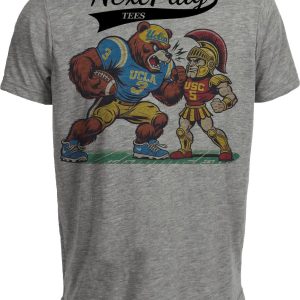 UCLA Bruins vs. USC Trojans Exclusive Retro Rivalries Football Punch Artwork Heather Gray Sublimated T-Shirt