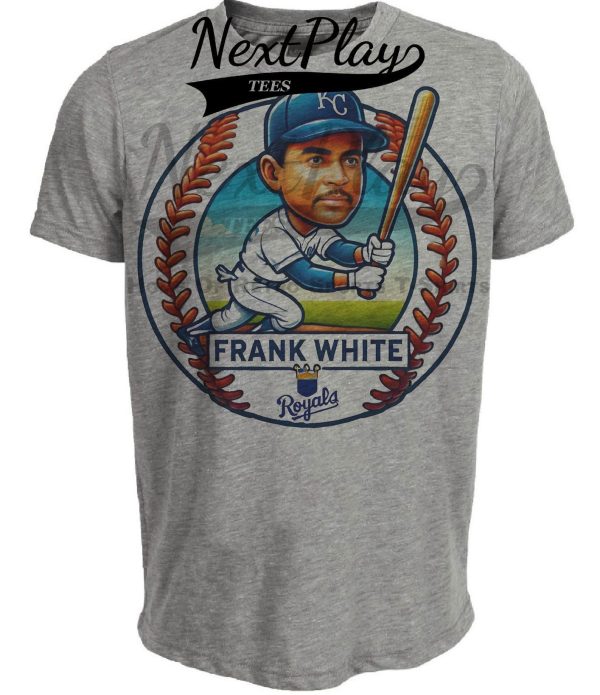 Kansas City Royals Frank White Exclusive Retro Baseball Artwork Heather Gray Sublimated T-Shirt