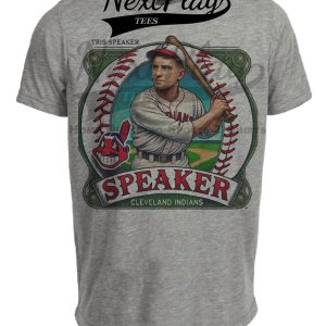 Cleveland Indians Tris Speaker Exclusive Retro Baseball Artwork Heather Gray Sublimated T-Shirt