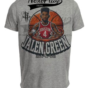 Houston Rockets Jalen Green Exclusive Retro Basketball Artwork Heather Gray Sublimated T-Shirt