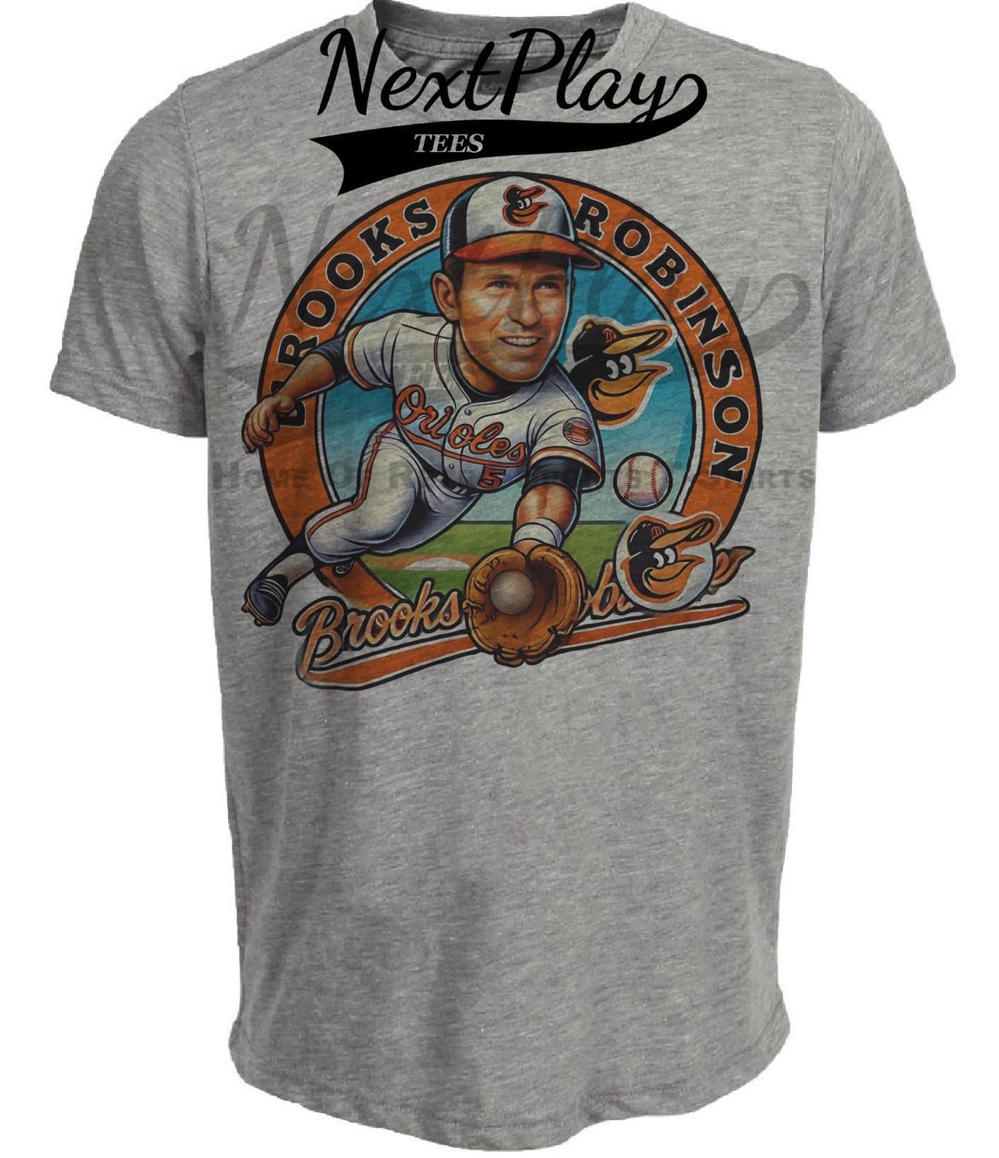 Baltimore Orioles Brooks Robinson Exclusive Retro Baseball Artwork Heather Gray Sublimated T-Shirt