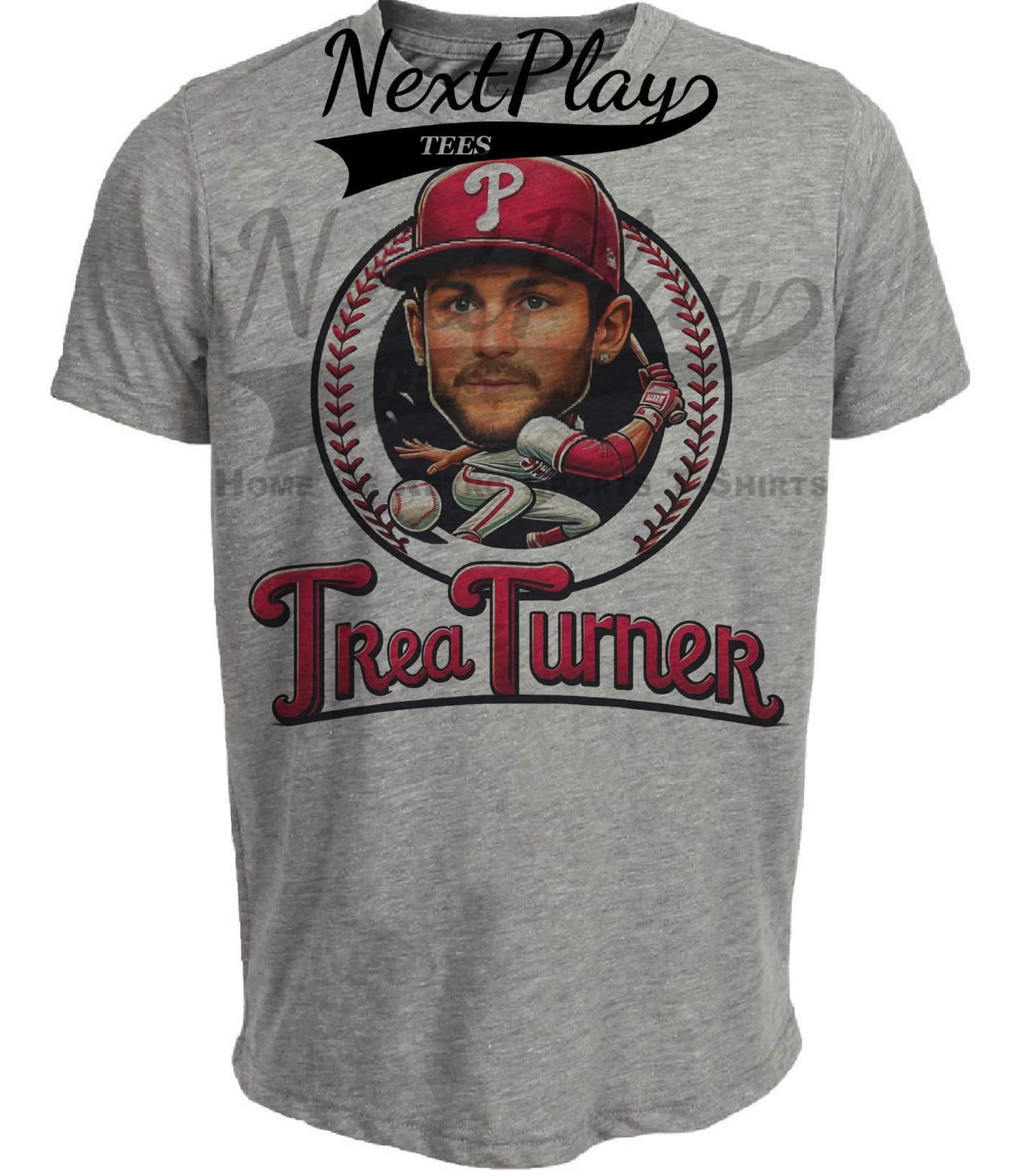 Philadelphia Phillies Trea Turner Exclusive Retro Baseball Artwork Heather Gray Sublimated T-Shirt