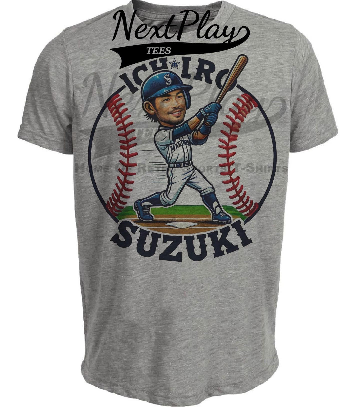 Seattle Mariners Ichiro Suzuki Exclusive Retro Baseball Artwork Heather Gray Sublimated T-Shirt