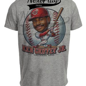 Cincinnati Reds Ken Griffey Jr. Exclusive Retro Baseball Artwork Heather Gray Sublimated T-Shirt