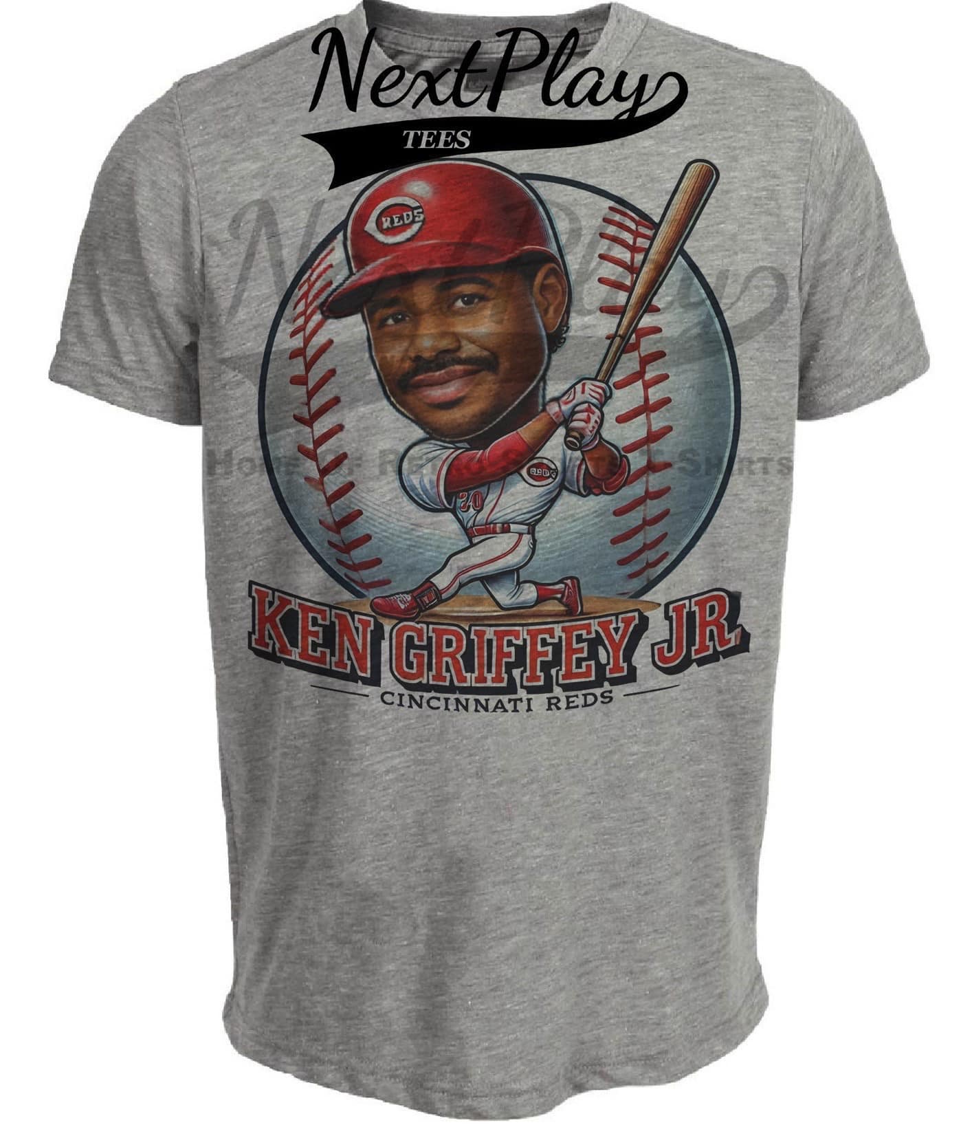 Cincinnati Reds Ken Griffey Jr. Exclusive Retro Baseball Artwork Heather Gray Sublimated T-Shirt