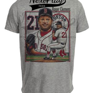 Boston Red Sox Rogers Clemens Exclusive Retro Baseball Artwork Heather Gray Sublimated T-Shirt