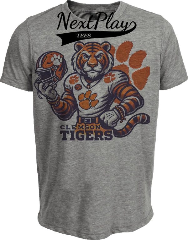 Clemson Tigers Exclusive Retro Football Helmet Artwork Heather Gray Sublimated T-Shirt