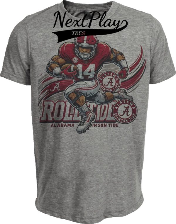 Alabama Crimson Tide Exclusive Retro Football Roll Tide Artwork Heather Gray Sublimated T-Shirt