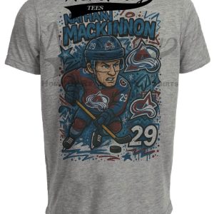 Colorado Avalanche Nathan MacKinnon Exclusive Caricature Hockey Artwork Heather Gray Sublimated T-Shirt