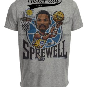 Golden State Warriors Latrell Sprewell Exclusive Retro Basketball Artwork Heather Gray Sublimated T-Shirt