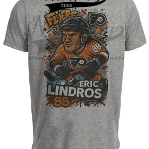 Philadelphia Flyers Eric Lindros Exclusive Caricature Hockey Artwork Heather Gray Sublimated T-Shirt