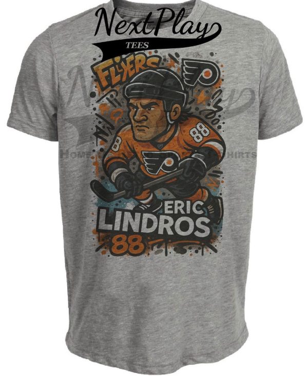 Philadelphia Flyers Eric Lindros Exclusive Caricature Hockey Artwork Heather Gray Sublimated T-Shirt