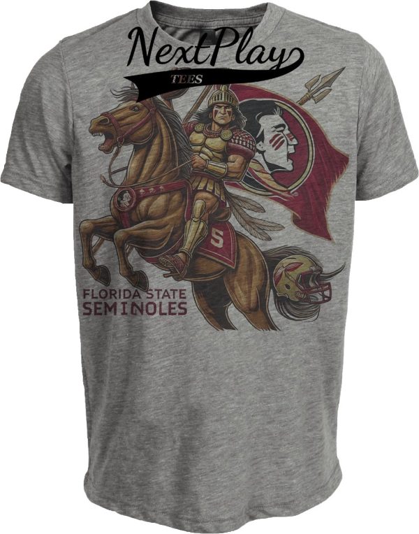 Florida State Seminoles Exclusive Retro Football Flag Artwork Heather Gray Sublimated T-Shirt