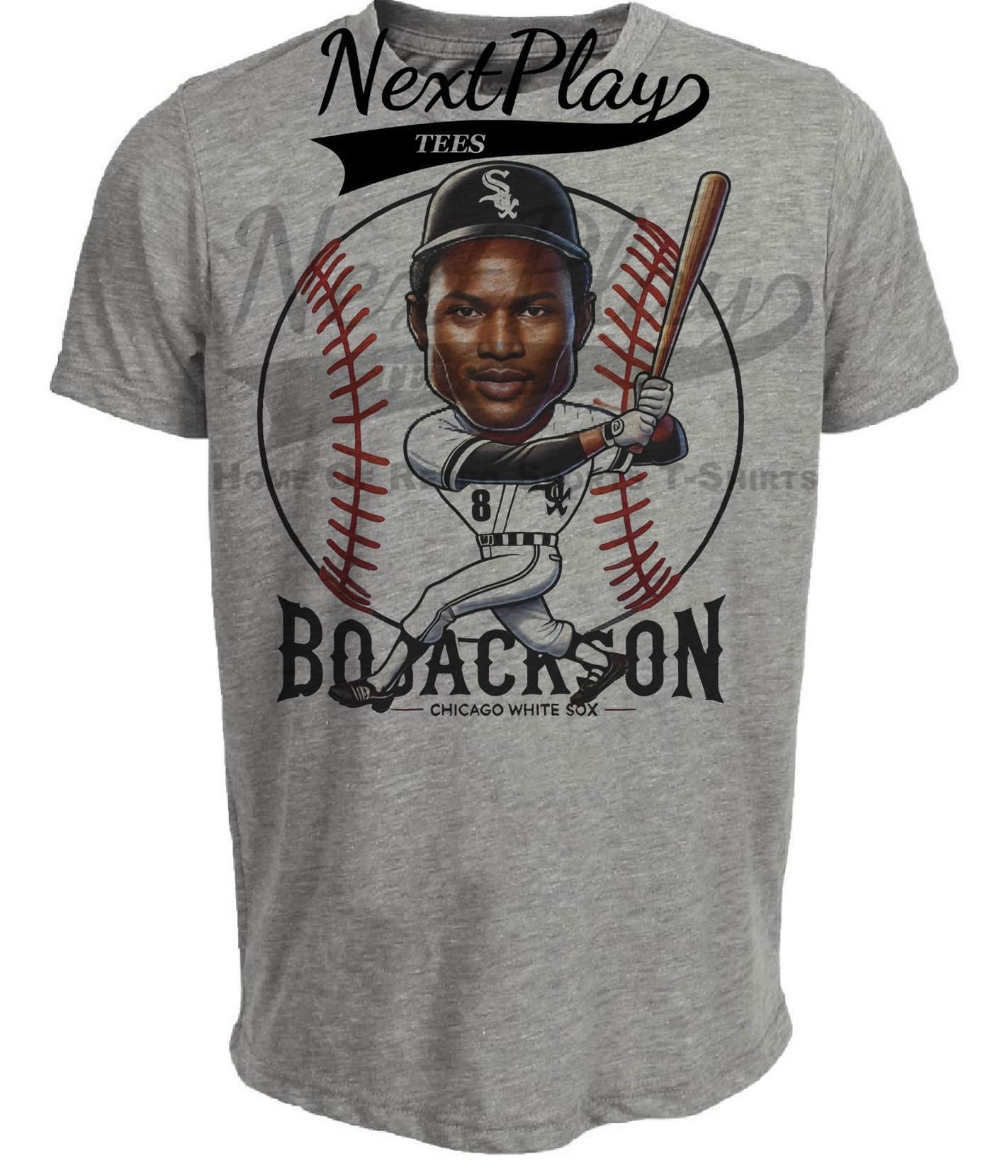 Chicago White Sox Bo Jackson Exclusive Retro Baseball Artwork Heather Gray Sublimated T-Shirt