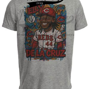 Cincinnati Reds Elly De La Cruz Exclusive Caricature Baseball Artwork Heather Gray Sublimated T-Shirt