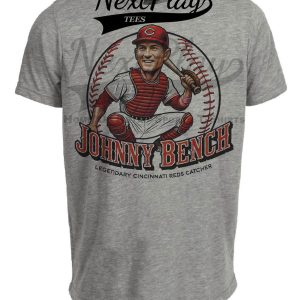 Cincinnati Reds Johnny Bench Catcher Exclusive Retro Baseball Artwork Heather Gray Sublimated T-Shirt