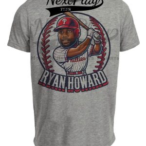 Philadelphia Phillies Ryan Howard Exclusive Retro Baseball Artwork Heather Gray Sublimated T-Shirt