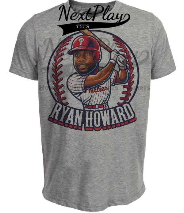 Philadelphia Phillies Ryan Howard Exclusive Retro Baseball Artwork Heather Gray Sublimated T-Shirt