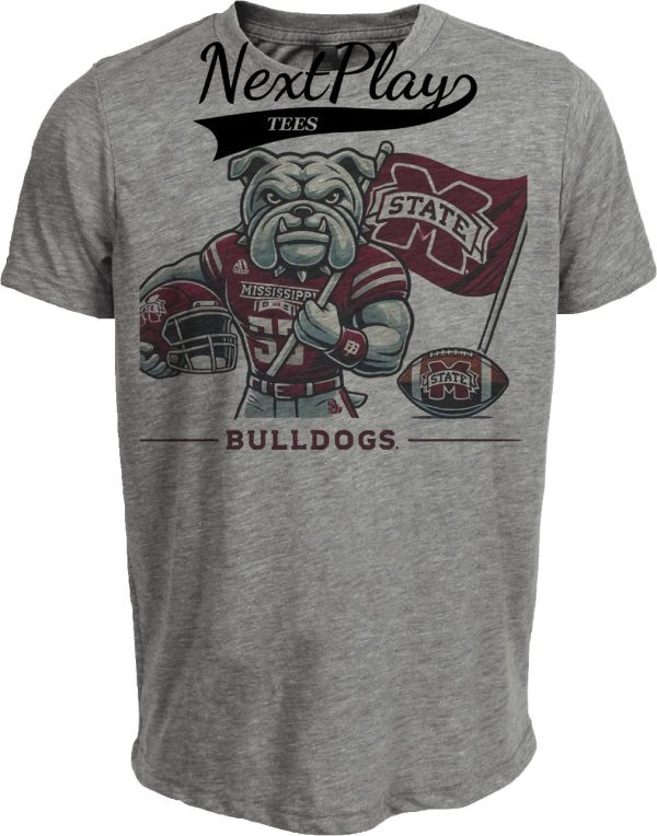 Mississippi State Bulldogs Exclusive Retro Football Flag Artwork Heather Gray Sublimated T-Shirt
