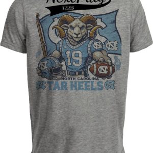 North Carolina Tar Heels Exclusive Retro Football Flag Artwork Heather Gray Sublimated T-Shirt