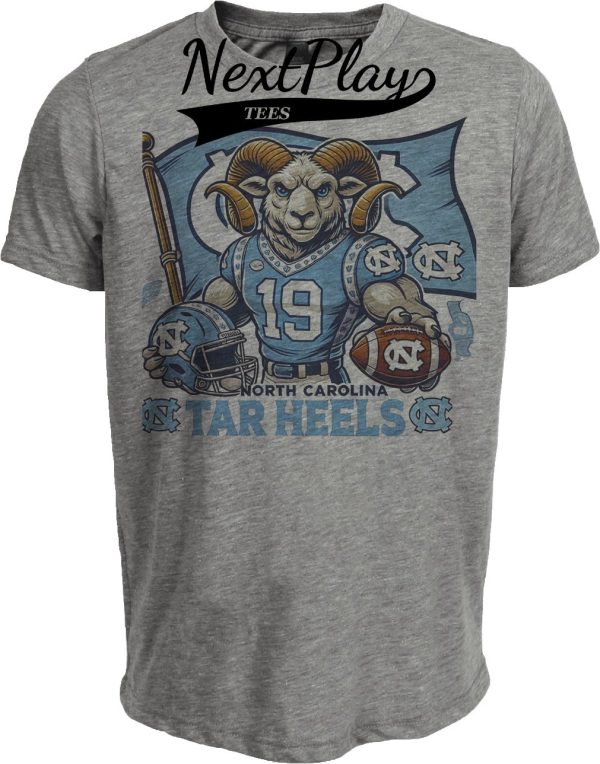 North Carolina Tar Heels Exclusive Retro Football Flag Artwork Heather Gray Sublimated T-Shirt