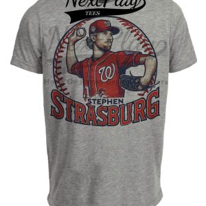 Washington Nationals Stephen Strasburg Exclusive Retro Baseball Artwork Heather Gray Sublimated T-Shirt