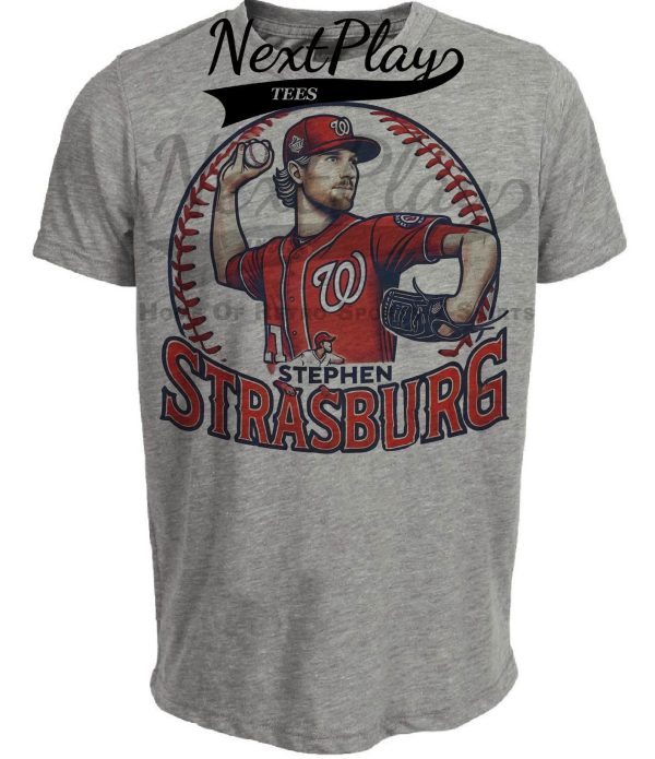 Washington Nationals Stephen Strasburg Exclusive Retro Baseball Artwork Heather Gray Sublimated T-Shirt