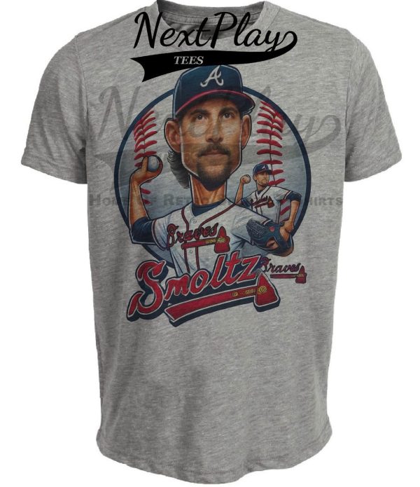 Atlanta Braves John Smoltz Exclusive Retro Baseball Artwork Heather Gray Sublimated T-Shirt