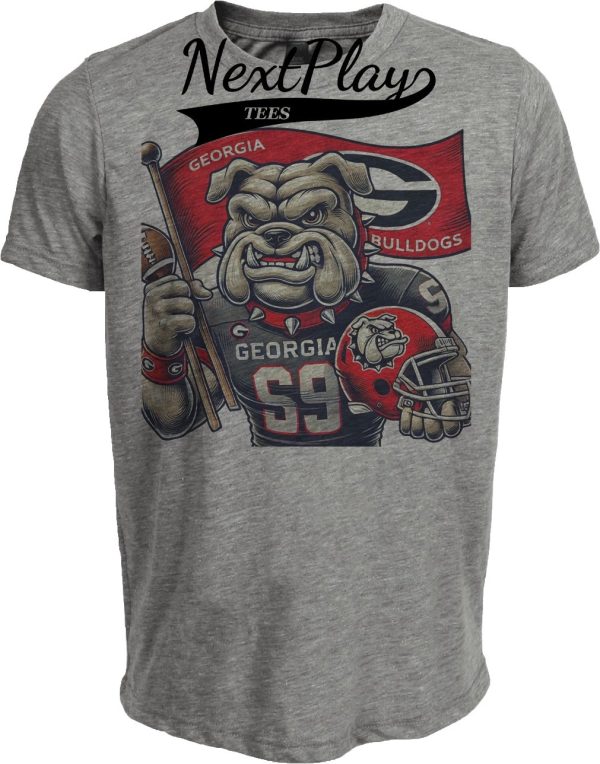 Georgia Bulldogs Exclusive Retro Football Mascot Flag Artwork Heather Gray Sublimated T-Shirt