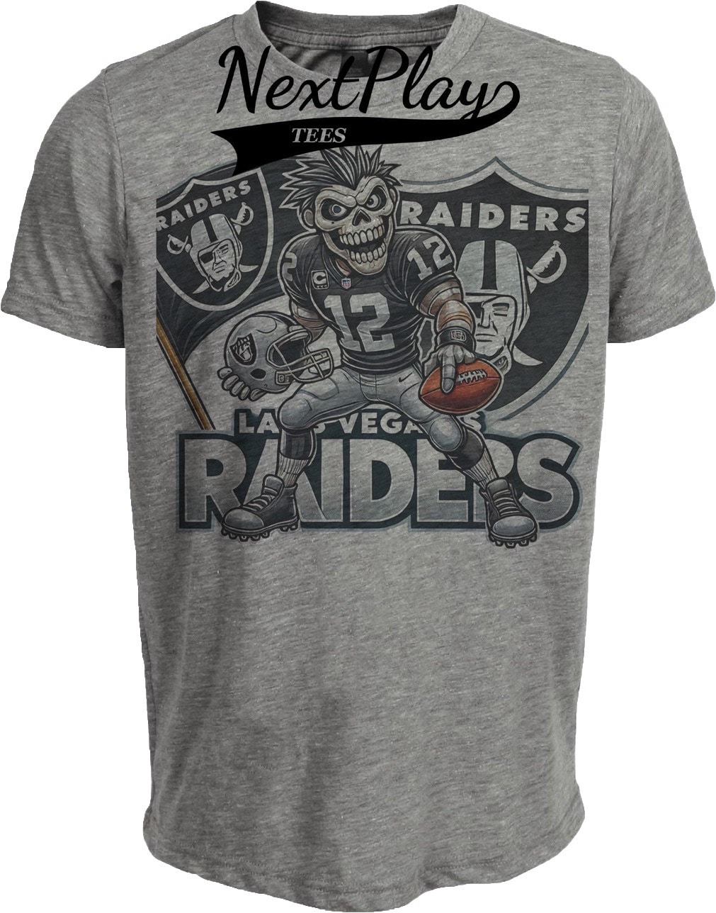 Las Vegas Raiders Exclusive Retro Football Flag Artwork Heather Gray Sublimated T-Shirt
