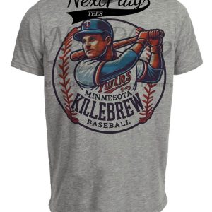 Minnesota Twins Harmon Killebrew Exclusive Retro Baseball Artwork Heather Gray Sublimated T-Shirt