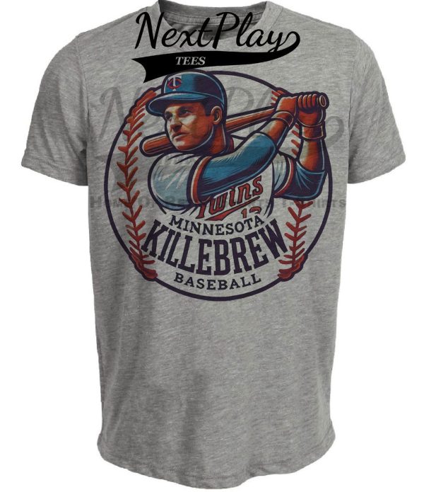 Minnesota Twins Harmon Killebrew Exclusive Retro Baseball Artwork Heather Gray Sublimated T-Shirt