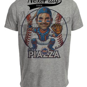 New York Mets Mike Piazza Exclusive Retro Baseball Artwork Heather Gray Sublimated T-Shirt