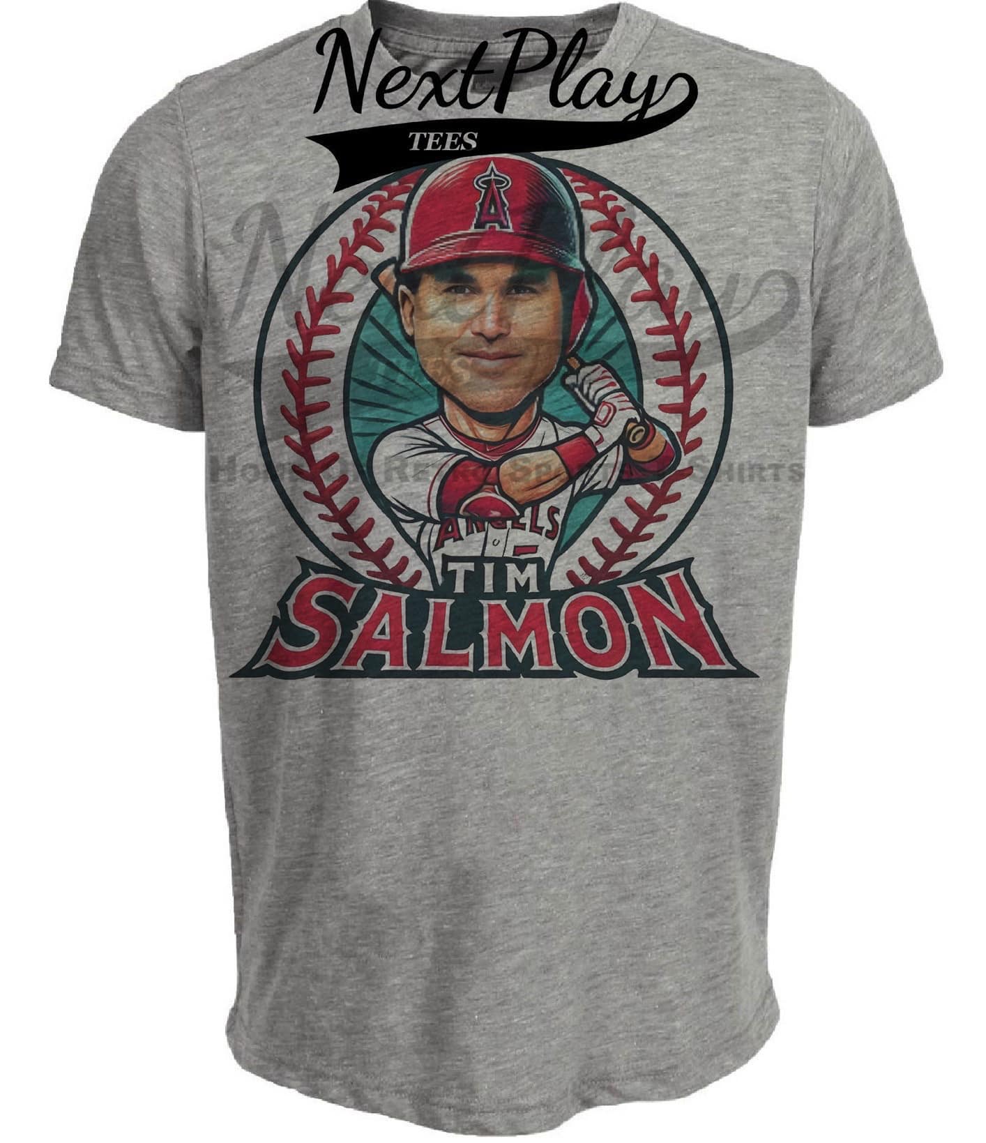 Los Angeles Angels Tim Salmon Exclusive Retro Baseball Artwork Heather Gray Sublimated T-Shirt