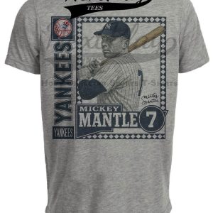 New York Yankees Mickey Mantle Exclusive Retro Baseball Artwork Heather Gray Sublimated T-Shirt