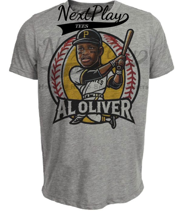 Pittsburgh Pirates Al Oliver Exclusive Retro Baseball Artwork Heather Gray Sublimated T-Shirt