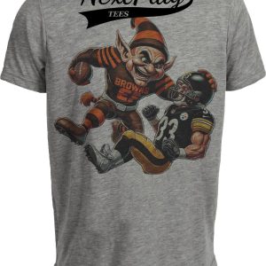 Cleveland Browns vs. Pittsburgh Steelers Exclusive Retro Rivalries Football Brownie 1977 Artwork Heather Gray Sublimated T-Shirt
