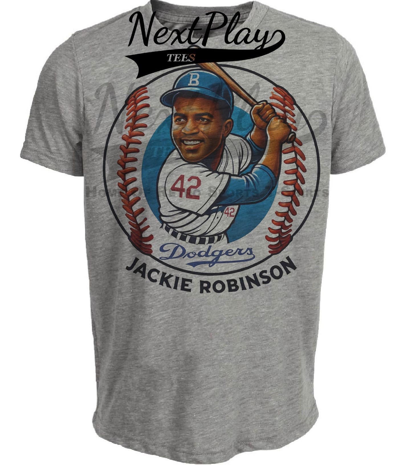 Los Angeles Brooklyn Dodgers Jackie Robinson Exclusive Retro Baseball Artwork Heather Gray Sublimated T-Shirt
