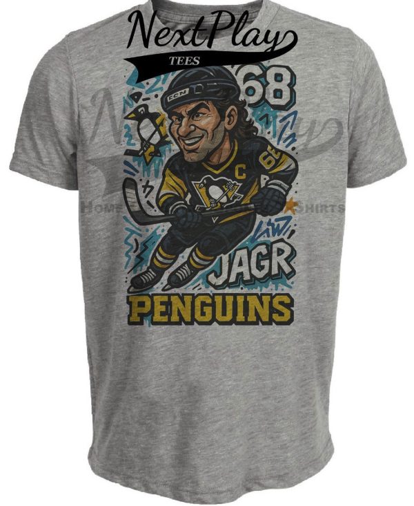 Pittsburgh Penguins Jaromir Jagr Exclusive Caricature Hockey Artwork Heather Gray Sublimated T-Shirt