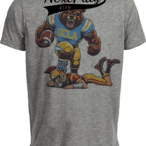 UCLA Bruins vs. USC Trojans Exclusive Retro Rivalries Football Joe Bruin Artwork Heather Gray Sublimated T-Shirt