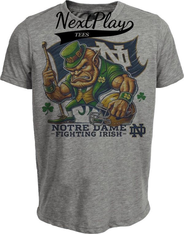 Notre Dame Fighting Irish Exclusive Retro Football Flag Artwork Heather Gray Sublimated T-Shirt