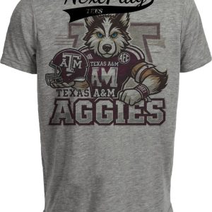 Texas A&M Aggies Exclusive Retro Football Helmet Artwork Heather Gray Sublimated T-Shirt