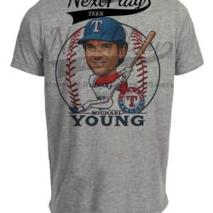 Texas Rangers Michael Young Exclusive Retro Baseball Artwork Heather Gray Sublimated T-Shirt
