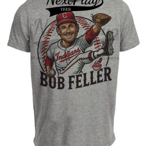Cleveland Indians Bob Feller Exclusive Retro Baseball Artwork Heather Gray Sublimated T-Shirt