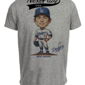 Los Angeles Dodgers Roki Sasaki Exclusive Retro Baseball Artwork Heather Gray Sublimated T-Shirt