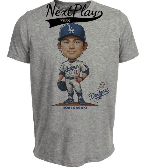 Los Angeles Dodgers Roki Sasaki Exclusive Retro Baseball Artwork Heather Gray Sublimated T-Shirt